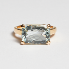 Load image into Gallery viewer, Light Blue Aquamarine Gold Side Mounted Emerald Cut Ring (6.20ct)