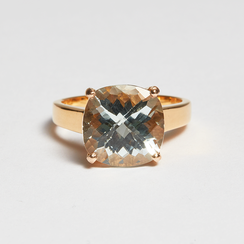 Light Blue Aquamarine Gold Cushion Cut Ring (5.93ct)