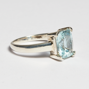 Light Blue Aquamarine Silver Emerald Cut Ring (6.39ct)