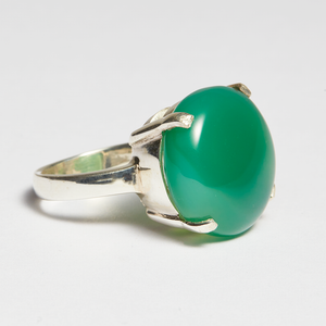 Green Onyx Silver Round Ring (20.93ct)