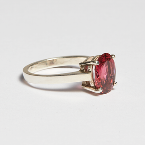 Dark Pink Tourmaline Silver Oval Cut Ring (2.32ct - 3.29ct)