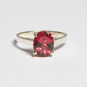 Dark Pink Tourmaline Silver Oval Cut Ring (2.32ct - 3.29ct)