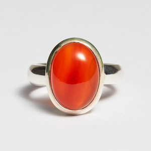 Orange Onyx Silver Oval Cut Bezel Ring (8.60ct)