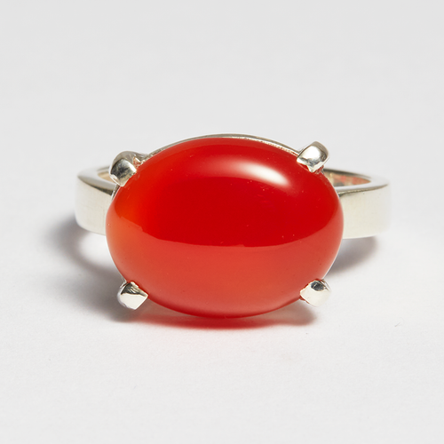 Orange Onyx Silver Side Mounted Oval Cut Ring (7.53ct)