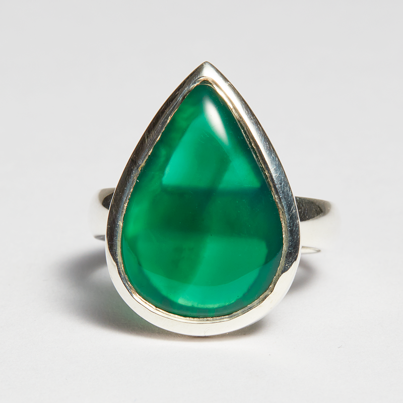 Green Onyx Silver Pear Bezel Ring (8.08ct - 11.58ct)