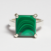 Load image into Gallery viewer, Green Malachite Silver Emerald Cut Ring (7.95ct)