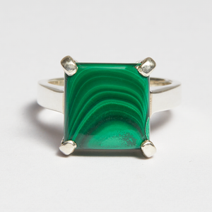 Green Malachite Silver Emerald Cut Ring (7.95ct)