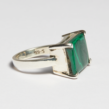 Load image into Gallery viewer, Green Malachite Silver Side Mounted Emerald Cut Ring (8.62ct)