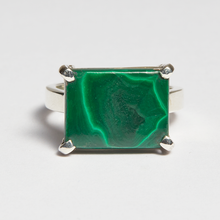 Load image into Gallery viewer, Green Malachite Silver Side Mounted Emerald Cut Ring (8.62ct)