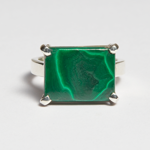 Green Malachite Silver Side Mounted Emerald Cut Ring (8.62ct)