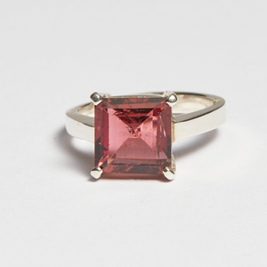 Pink Tourmaline Silver Princess Cut Ring (4.31ct - 8.81ct)