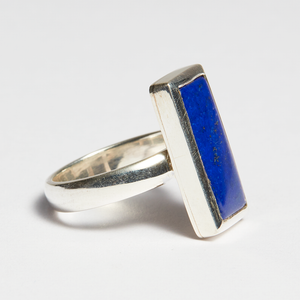 Lapis Lazuli Silver Emerald Cut Bezel Ring (7ct - 14.81ct)