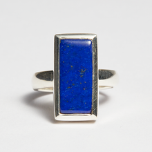 Load image into Gallery viewer, Lapis Lazuli Silver Emerald Cut Bezel Ring (7ct - 14.81ct)