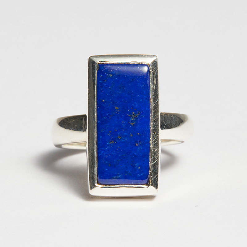 Lapis Lazuli Silver Emerald Cut Bezel Ring (7ct - 14.81ct)