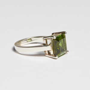 Dark Green Tourmaline Silver Princess Cut Ring (5.04ct)