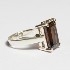 Smokey Quartz Silver Emerald Cut Ring (7.37ct - 7.46ct)