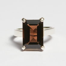 Load image into Gallery viewer, Smokey Quartz Silver Emerald Cut Ring (7.37ct - 7.46ct)