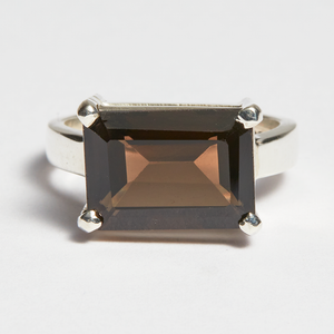 Smokey Quartz Side Mounted Emerald Cut Ring (7.42ct)