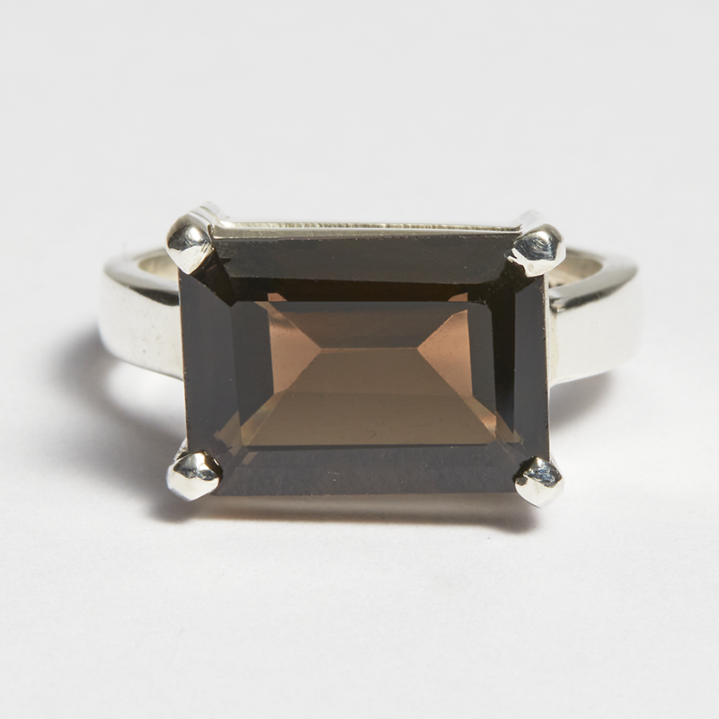 Smokey Quartz Side Mounted Emerald Cut Ring (7.42ct)