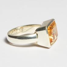 Load image into Gallery viewer, Yellow Citrine Silver Side Mounted Emerald Cut Bezel Ring (6.77ct)