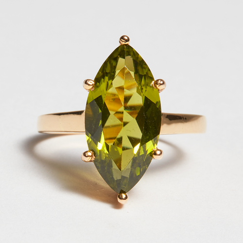 Green Peridot Gold Marquise Cut Ring (6.46ct)