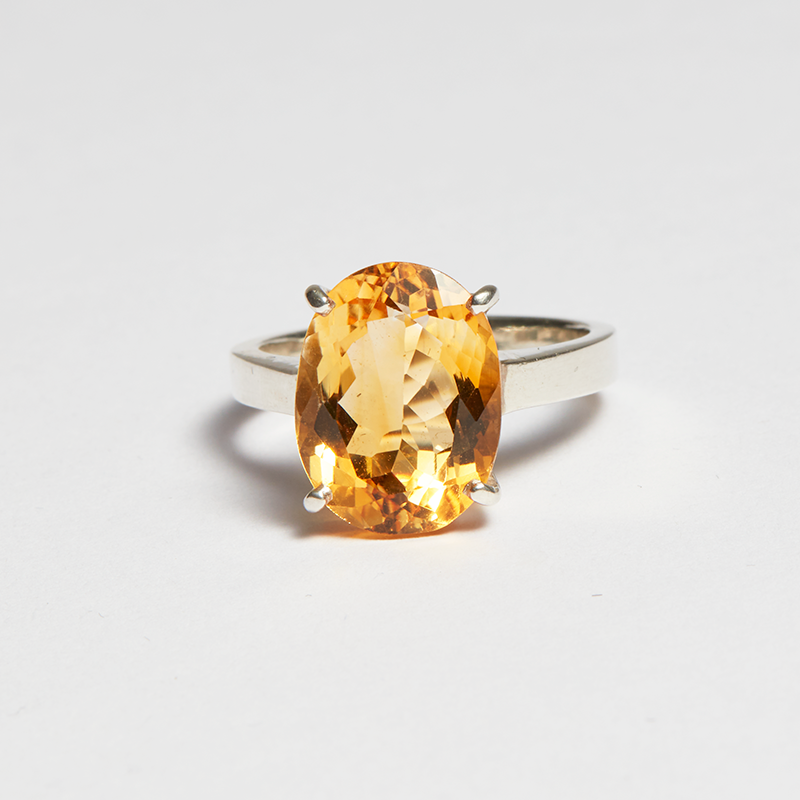 Yellow Citrine Silver Oval Cut Ring (4.31ct - 18.58ct)