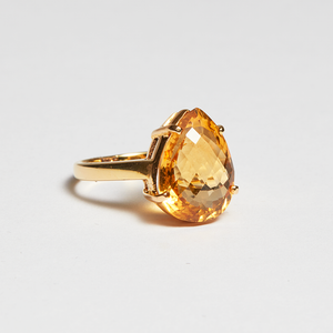 Yellow Citrine Gold Pear Cut Ring (6.42ct)