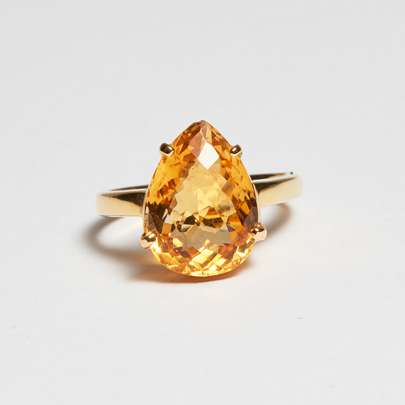 Yellow Citrine Gold Pear Cut Ring (6.42ct)