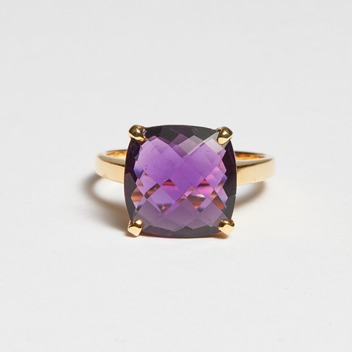 Purple Amethyst Gold Cushion Cut Ring (4.93ct)