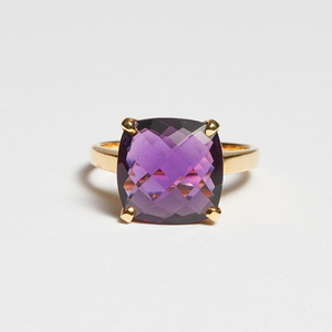 Purple Amethyst Gold Cushion Cut Ring (4.93ct)