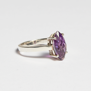 Purple Amethyst Silver Marquise Cut Ring (2.65ct)