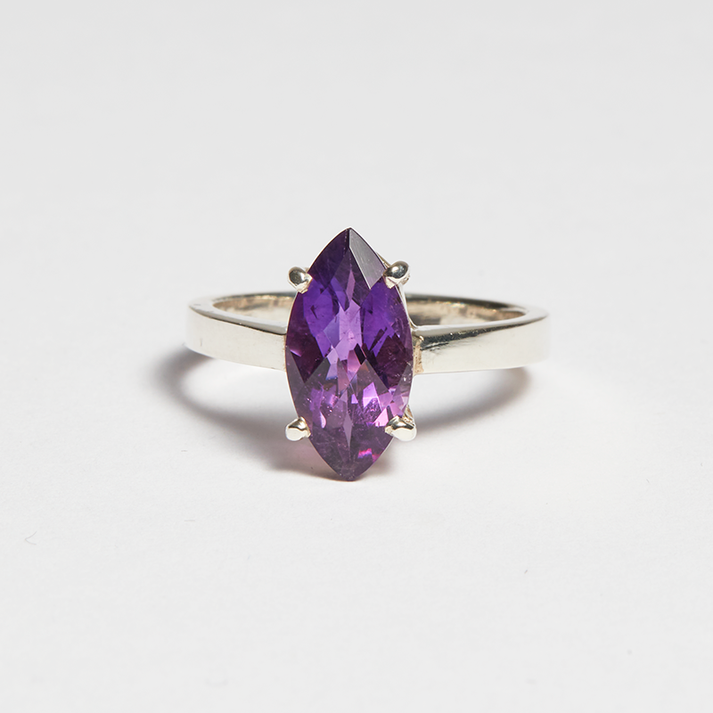 Purple Amethyst Silver Marquise Cut Ring (2.65ct)