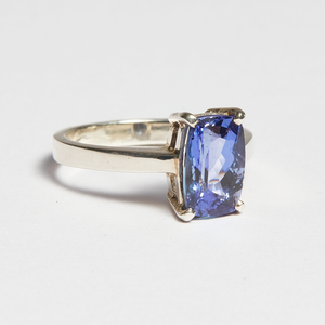 Blue Tanzanite Silver Cushion Cut Ring (2.95ct)