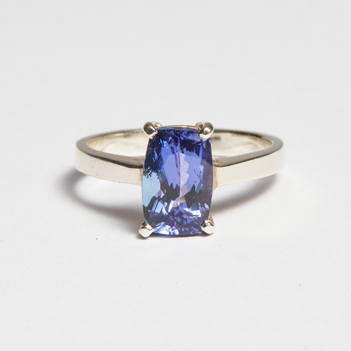 Blue Tanzanite Silver Cushion Cut Ring (2.95ct)