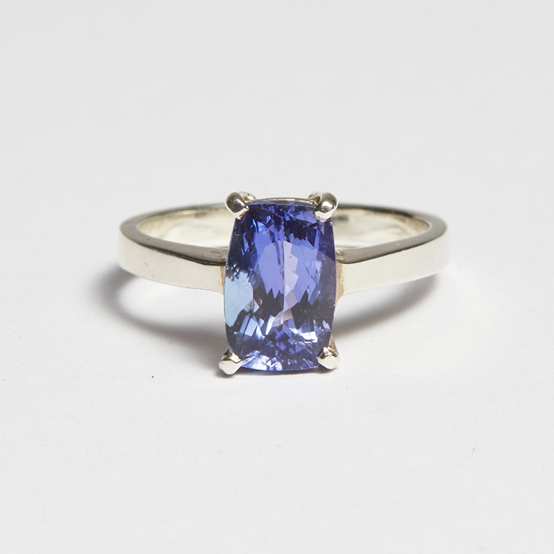 Blue Tanzanite Silver Cushion Cut Ring (2.95ct)