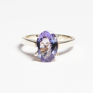 Blue Tanzanite Silver Oval Cut Ring (3.36ct)