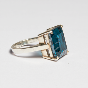 London Blue Topaz Silver Emerald Cut Ring (8.90ct - 15.62ct)