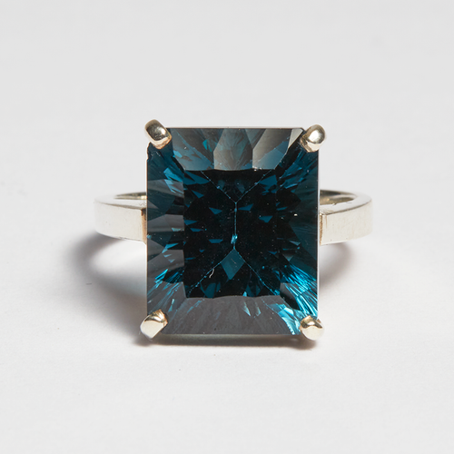 London Blue Topaz Silver Emerald Cut Ring (8.90ct - 15.62ct)