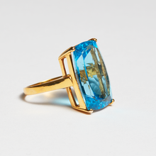 Load image into Gallery viewer, Swiss Blue Topaz Gold Cushion Cut Ring (19.58ct)