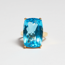 Load image into Gallery viewer, Swiss Blue Topaz Gold Cushion Cut Ring (19.58ct)