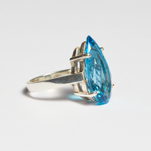 Swiss Blue Topaz Silver Pear Cut Ring (13.68ct - 15ct)