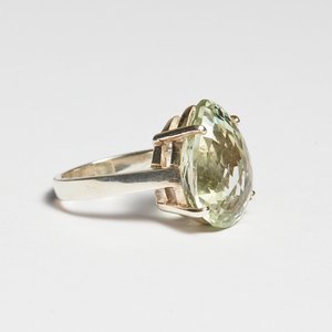 Green Amethyst Silver Pear Cut Ring (14.46ct)