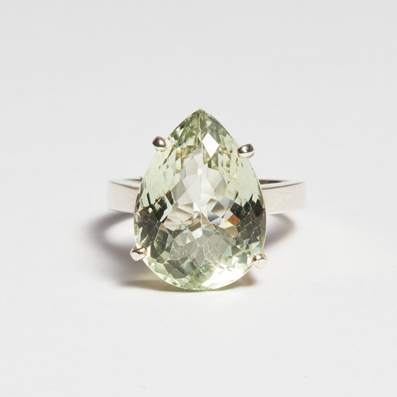 Green Amethyst Silver Pear Cut Ring (14.46ct)