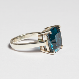 London Blue Topaz Silver Cushion Cut Ring (8.90ct - 10.90ct)