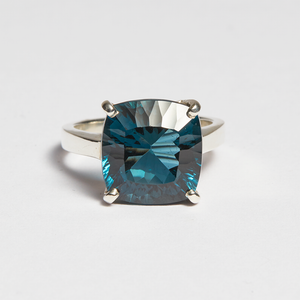 London Blue Topaz Silver Cushion Cut Ring (8.90ct - 10.90ct)