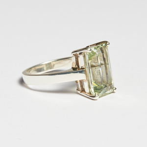 Green Amethyst Silver Emerald Cut Ring (6.71ct)