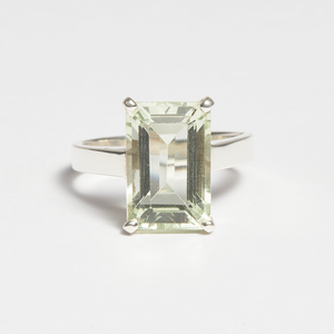 Green Amethyst Silver Emerald Cut Ring (6.71ct)