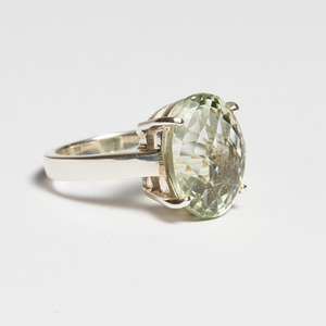 Green Amethyst Silver Oval Cut Ring (9.27ct - 19.72ct)