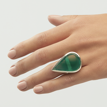 Load image into Gallery viewer, Green Onyx Silver Pear Bezel Ring (8.08ct - 11.58ct)