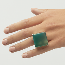 Load image into Gallery viewer, Green Onyx Silver Large Princess Cut Ring (24.13ct)